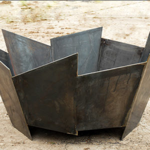 Crackle fire pit in 5mm steel handmade in the UK modern contemporary steel unusual sculptural see gallery