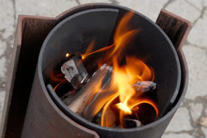 Tufa close up of a modern, contemporary and unusual fire pit