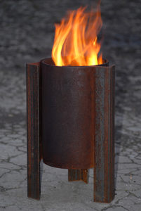 Tufa close up of a modern, contemporary and unique fire pit, cleaner burning.